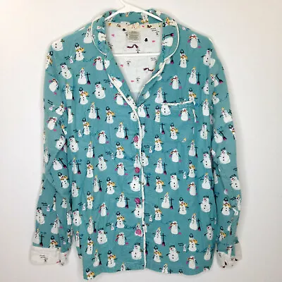 Munki Munki Flannel PJ Top Snowman Size Medium Turquoise Aqua • $14