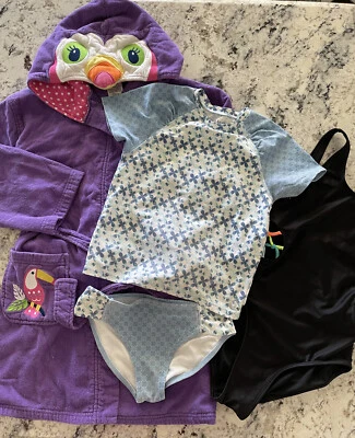 £22.83 • Buy Swimmer Lot 4 Pc Girls Hang Ten Rash Bikini, 1 Pc Tank Suit, Towel Robe Sz 10/12