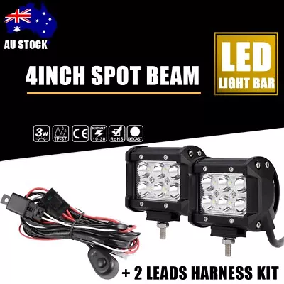 2x 4inch LED Light Bar 30W Spot Pods Offroad Boat Fog Lamp + Wiring Loom Harness • $38.99