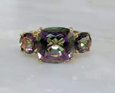 Gold Plated Sterling Silver 3 Stone Mystic Topaz Ring ~ 6.2g ~ 2-F255 • $59.99