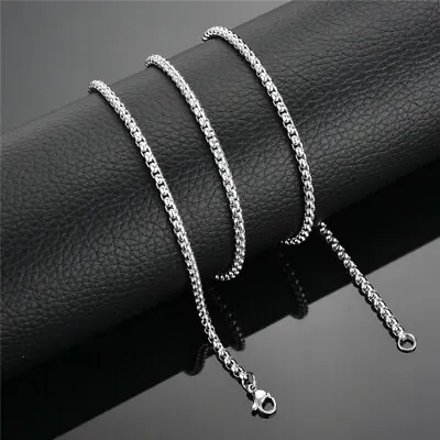 Round Box Chain Stainless Steel Necklace Silver Men Women 16 -32  Deziloo • $7.79