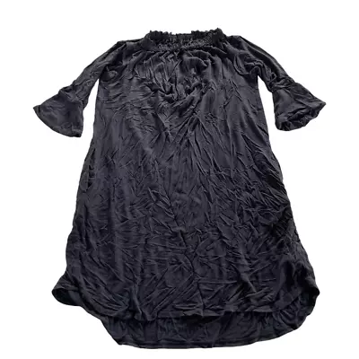 Malia Mills Dress Women X-Small Black Grey Bell Sleeve Mini Mock Neck Silk Blend • $63.99