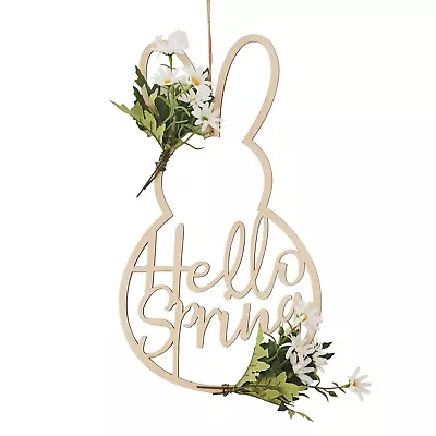 WOODEN EASTER WREATH Bunny Rabbit Spring Decoration Daisy Door Wall Hang • £9.59