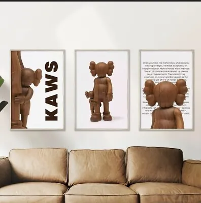 Set Of 3 Wooden Kaws Art Pieces Canvas Wall Art Home Decor • $384.99