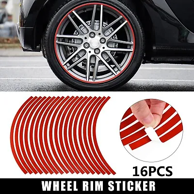 16pcs Fits 18inch Car Wheel Rim Sticker Decal Strip Decoration Universal Red • $4.39