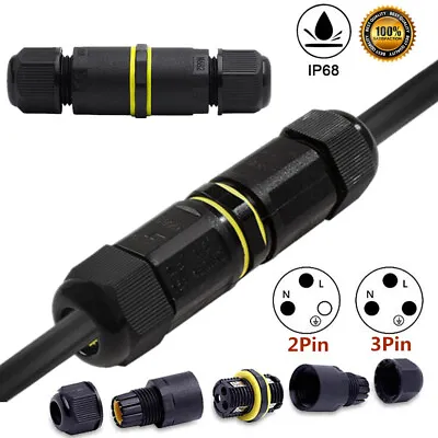 £3.79 • Buy 2/3 Pins IP68 Waterproof Electrical Wire Cable Connector Outdoor Underwater Plug