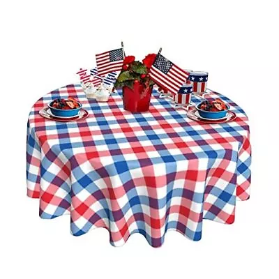 Memorial Day Round Tablecloth 60 Inch 60  Round Red White And Blue Checkered • $27.55