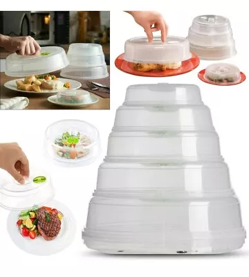 Set Of 5 Ventilated Plastic Microwave Food Plate Covers Lids Splatter Guard Vent • £6.73