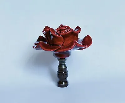 One Of  Beautiful Rose Porcelain Lamp Shade Finials Harp Toppers - Burgundy • $17