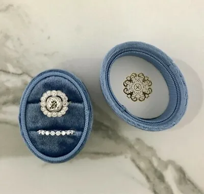 Oval Velvet Ring Box - Double Slots  Handmade Keepsake Vintage Engagement Ring  • $13.99