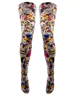 Women's Tights Over The Knee Socks Colorful Comic Printed Vintage OTKS Pop Tight • £14.75