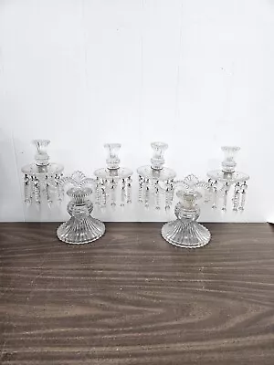Vintage Pair Of Crystal 2-lite Glass Candelabra Heavy Pressed 1930s Candlestick • $345