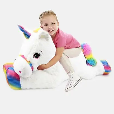 42  Giant Unicorn Teddy Large Huge Stuffed Plush Soft Toy Lying White Pony • £26.39