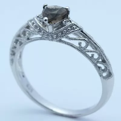 Sale Solid 10k White Gold Trillion Cut Smokey Quartz Diamonds Jewelry Fine Ring • $575.76