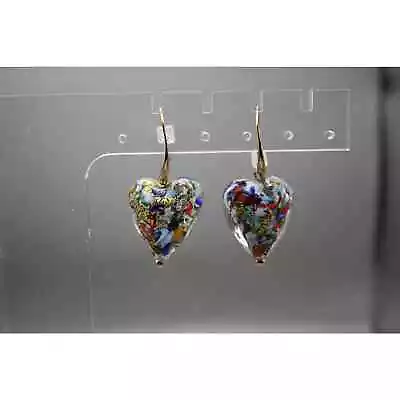 Dyadema Italy Murano Glass Gold Foil Bronze Heart Drop Earrings • $43.20
