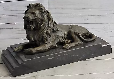 Angry Roaring Lion Signed Barye Hot Cast Bronze Marble Sculpture Figurine • $179.40