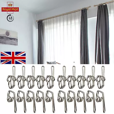 CURTAIN HOOKS SOLID METAL STEEL HEADER TAPE PENCIL PLEAT RAILS SILVER 10-1000x • £0.99