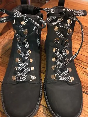 Womens Guess Black  Combat Military Fashion Style Boots Size 8M NWD. Gold Loops • $19