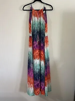 Veronica M Maxi Dress Sleeveless Halter Tie Keyhole Neck Drawstring Size Small • $33.99