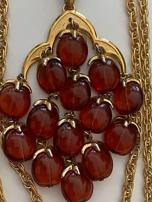 Vintage Crown Signed Trifari Amber Rootbeer Lucite Waterfall Necklace 22 Inches  • $129.99