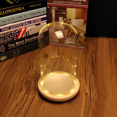 £8.95 • Buy Clear Glass Dome Light Up Cloche Bell Jar Warm White LED Wooden Base DIY Decor