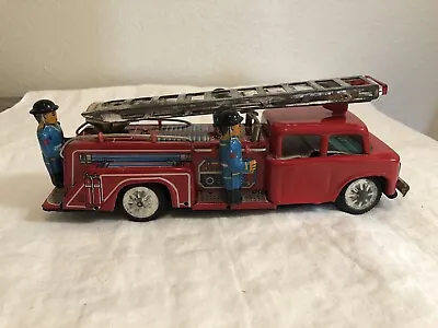 VINTAGE 10  Metal Tin Toy Fire Truck Toy Friction With Siren. Makes Sound. • $15