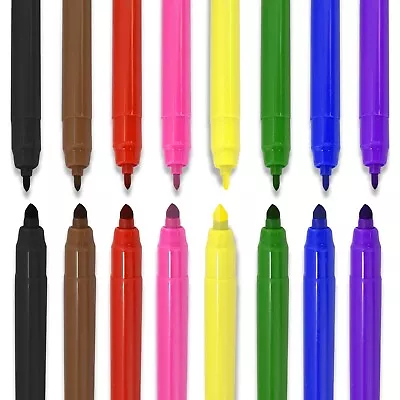 THIN/THICK FELT TIP PENS 8 Double-Sided Coloured Colouring Chunky/Fine Liner Set • £3.74