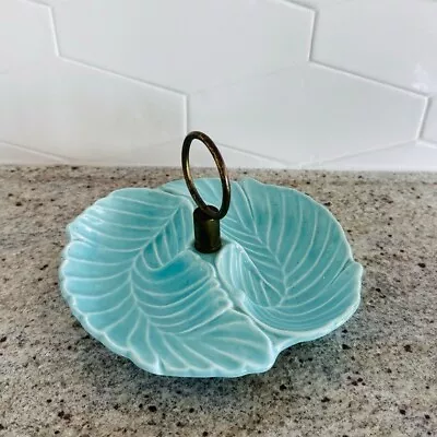 Vintage Serving Tray Antique Dish Bell Jae Of California Pottery Teal PRETTY • $44