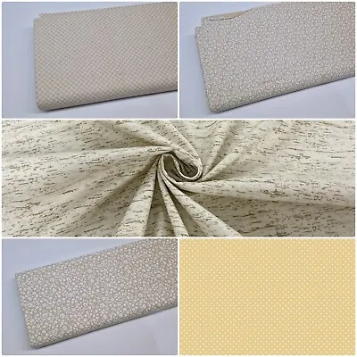 Neutral Cotton Fabric Beige Taupe Mixed Patterned Floral + Themed Patchwork  • £3.70