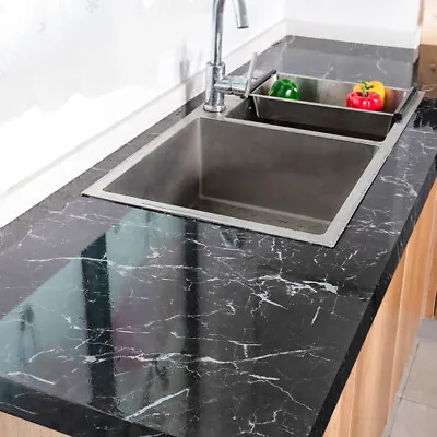 5M Kitchen Marble Worktop Covering Cupboard Self Adhesive Sticker Wrap Film Roll • £7.95
