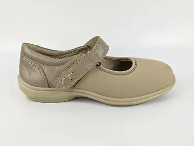 Easy B Beige Leather And Stretch Fabric Comfort Mary Jane Shoes Uk 4 Extra Wide  • £15.99