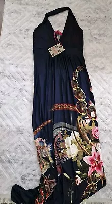 New Boohoo Womens Print Halter Neck Maxi Dress Size 14 Navy T • £3