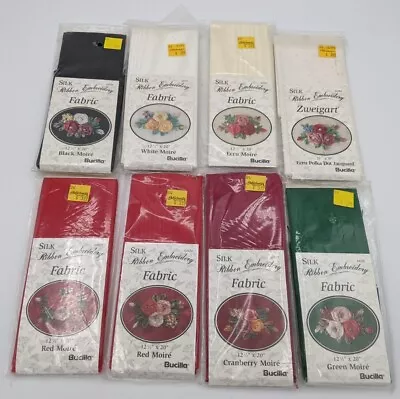 Lot 8 Bucilla Silk Ribbon Embroidery Moire FABRIC Vintage NOS • $19.99