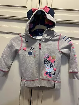 Disney Minnie Mouse Girls Hoodie Sweatshirt Sz 4T Full Zip Gray/Pink Mouse Ears • $13