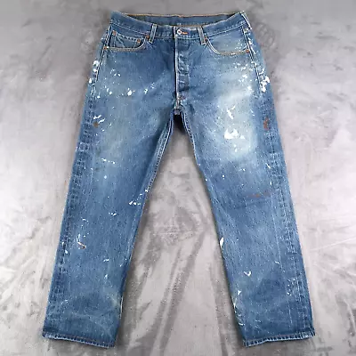 Vintage Levis 501 Size 36x32 Button Fly Red Tab Mens Blue Wash Denim Jeans • $34.88