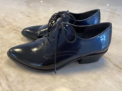 Gino Ventori Derby Brogue Oxford  Heels Blue Patent 38 • $50