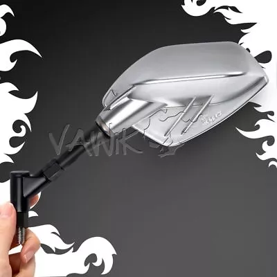 Magazi Fin Style Silver Motorcycle Mirrors 10mm 1.5 Pitch Fits BMW Universal θ • $68.39