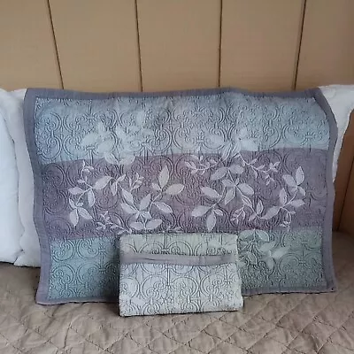 Pillow Shams Standard Vintage 90s Martha Stewart Aqua Gray Quilted Embroidery • $22