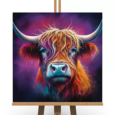 Highland Cow Bright Colourful Canvas Print Picture Modern Scottish Wall Art Gift • £11.99