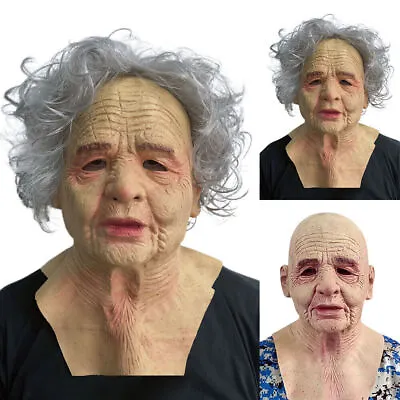 Old Lady Woman Granny Mask Scary Halloween Latex Mask Costume Dress Cosplay • £23.39
