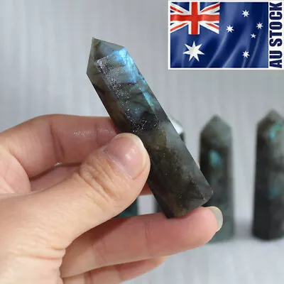 1x Natural Labradorite Moonstone Quartz Crystal Point Rock Stone Healing Wand • $16.99