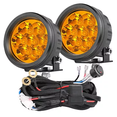 Pair 3.5  Round LED Driving Lights Amber Fog Ditch Pods Off Road Pickup + Wiring • $52.99