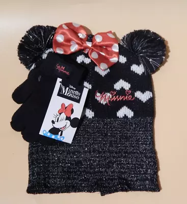 Disney Minnie Mouse Kids Knit Hat & Gloves/OSFM/Black • $10.99