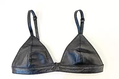 Lined Black Leather Bra Bikini Top Small • £5