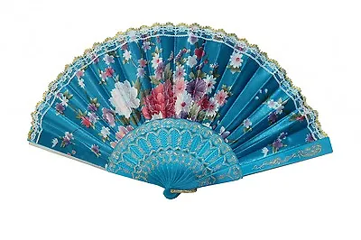 Silk Hand Fan With Golden Lace And Color Slab • $7.93