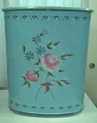 DETECTO Mid Century Vintage Painted Floral Metal Laundry Hamper Turquoise Blue • $275