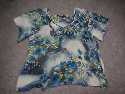 Mushka By Sienna Rose Top Women's Plus Size 2X Colorful Floral Frill V-Neck • $29.99