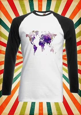 World Map Galaxy Space Cool Men Women Long Short Sleeve Baseball T Shirt 863 • £9.95
