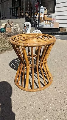 1950s Vintage Wicker Rattan Bentwood Bamboo Table Plant Stand Boho Tiki Hourglas • $99.99