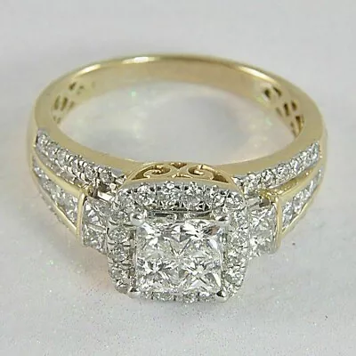 3Ct Princess Cut Simulated Diamond 14K Gold Plated Engagement Cluster Ring • $62.99